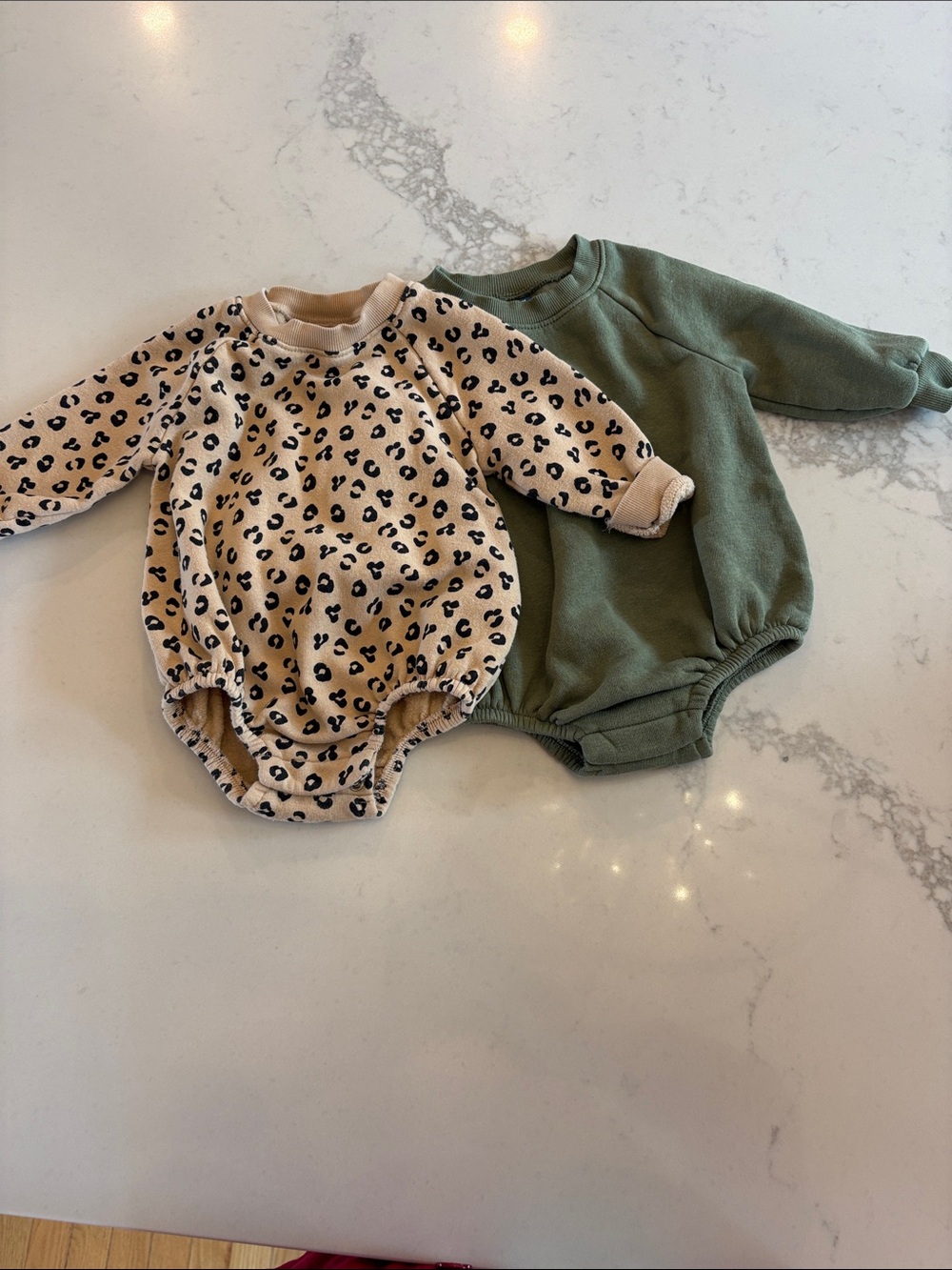 Old Navy Olive Green Long-Sleeve One-Piece & Beige Leopard Print Bodysuit Set